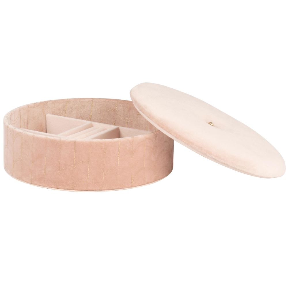 Boîte à bijoux en velours rose à motifs dorés — vue 3
