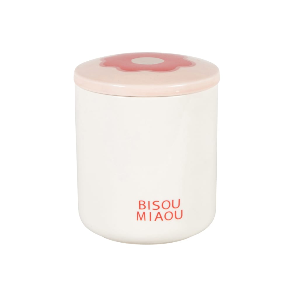 Boîte à croquette en grès blanc, rouge et rose