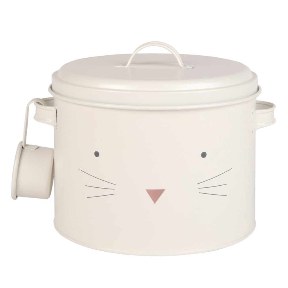 Boîte à croquettes pour chat en métal blanc