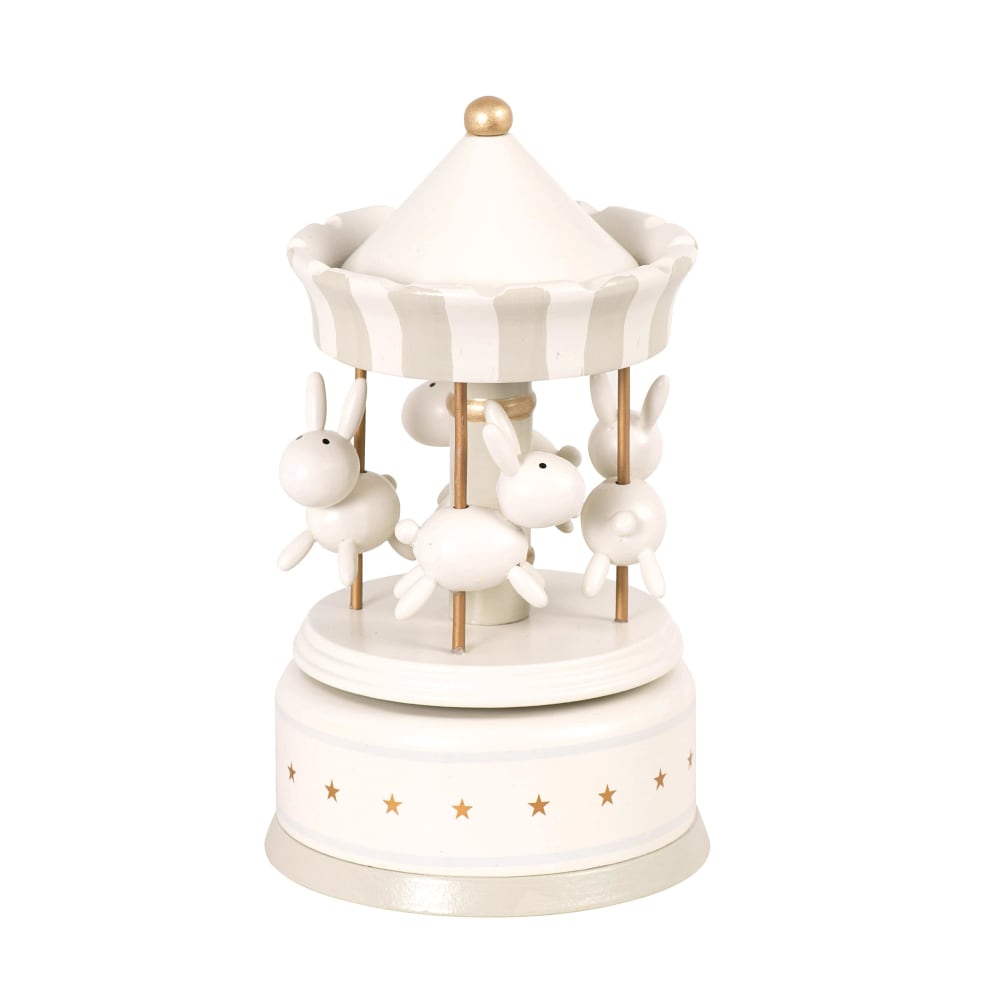 Boîte à musique carrousel lapins grise et blanche (Maisons du Monde) - Image 1