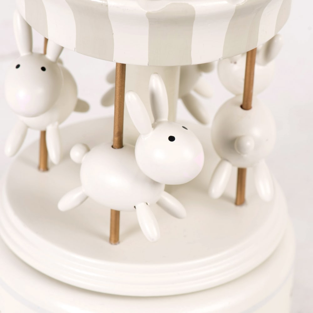 Boîte à musique carrousel lapins grise et blanche (Maisons du Monde) - Image 2
