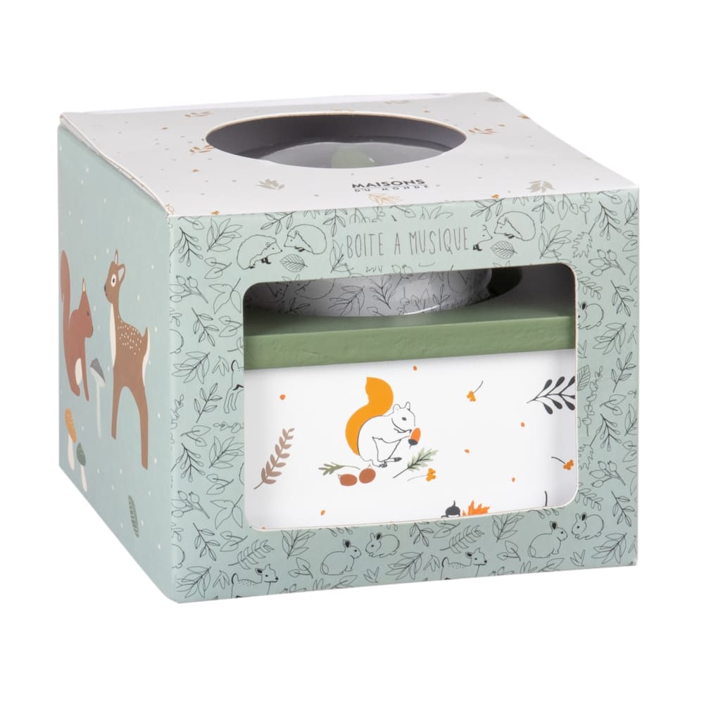 Boîte à musique écureuil et champignon verte, blanche et orange (Maisons du Monde) - Image 1