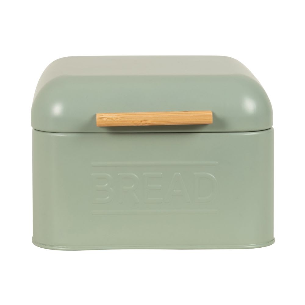 Boîte à pain en acier vert poignée en bambou