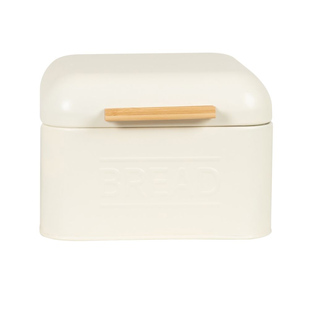 Boite+à+pain+en+metal+ivoire+poignee+en+bambou