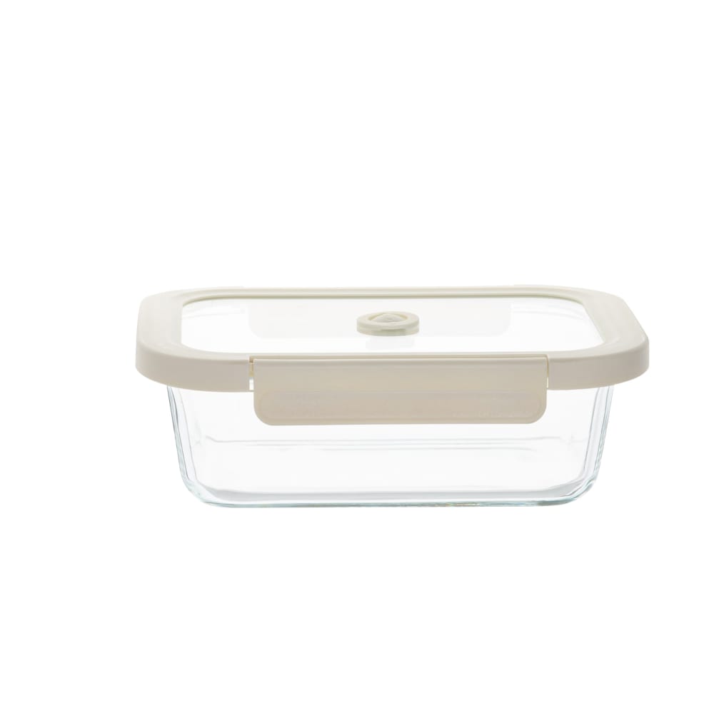 Boîte en verre et couvercle beige L21