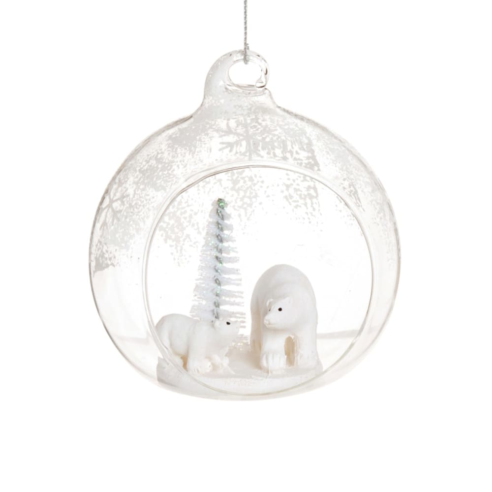 Bola de Navidad de vidrio transparente con oso blanco