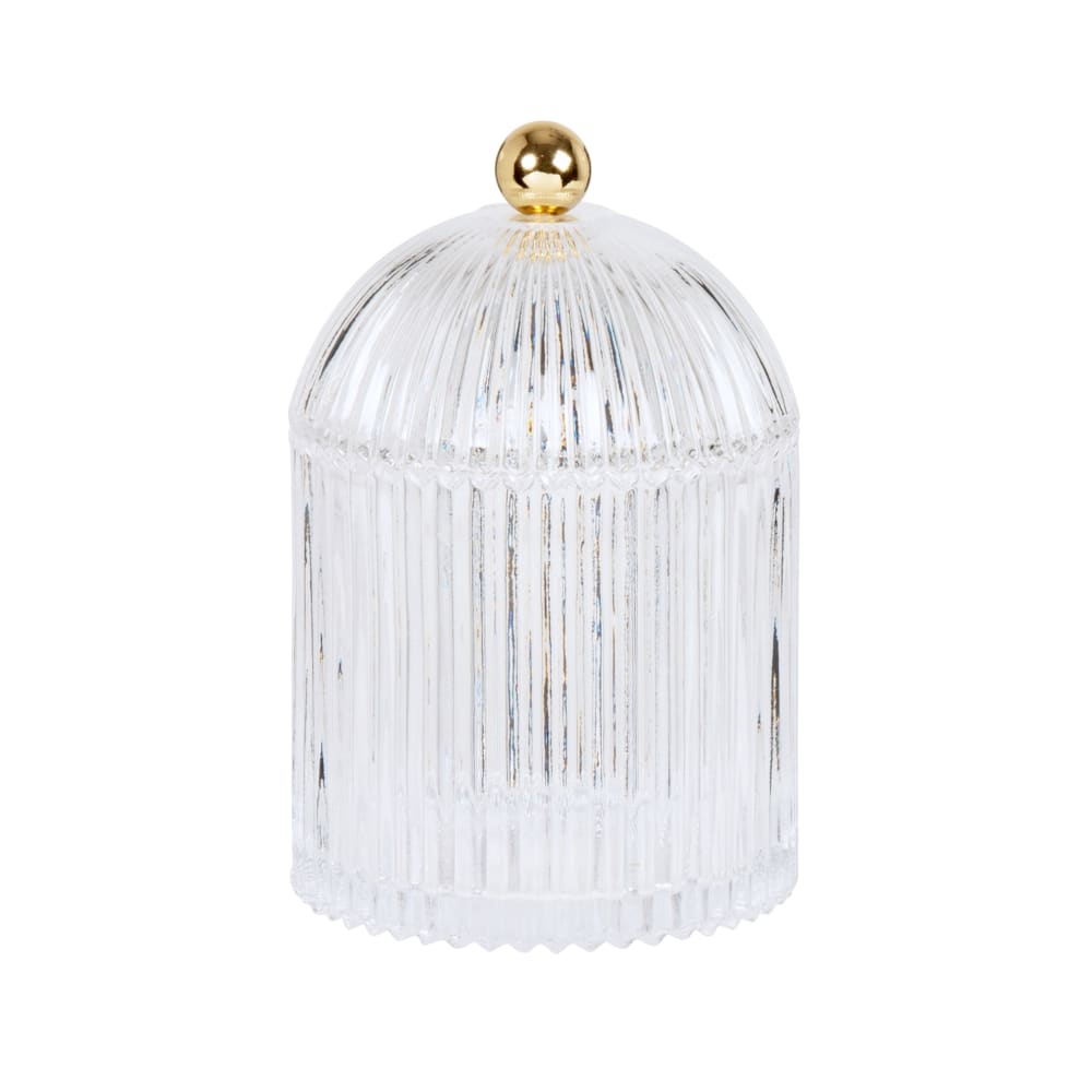 Bonbonnière en verre strié transparent H18