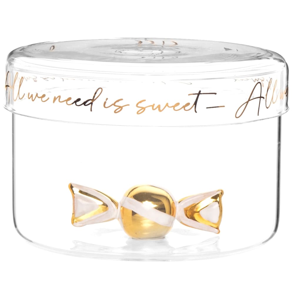 Bonbonnière en verre transparent et doré