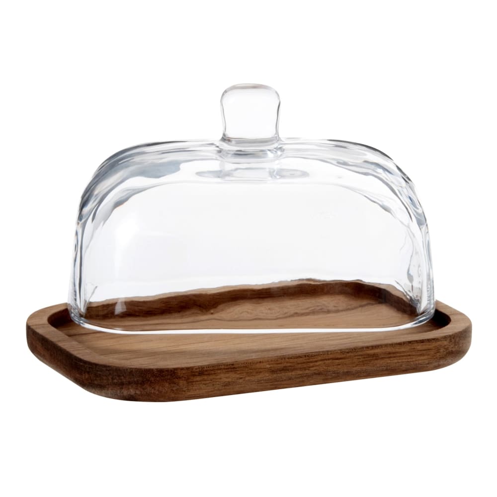 Botervlootje van glas en dienblad van acacia hout - Maisons Du