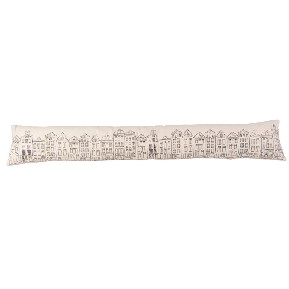 Boudin de porte en coton blanc imprimé maisons