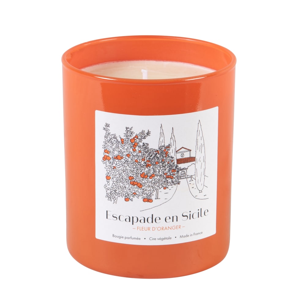 Bougie en verre orange et cire végétale parfumée "Fleur d'oranger"