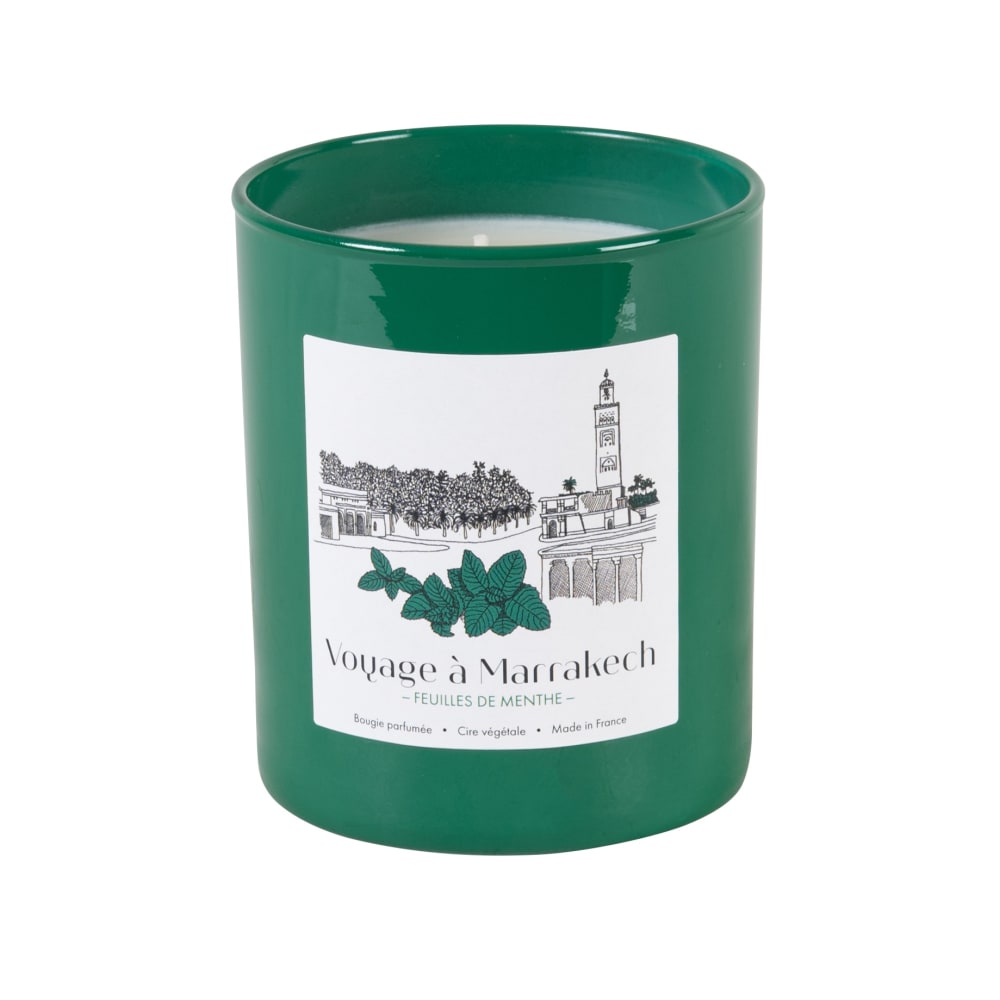 Bougie en verre vert et cire végétale parfumée "Feuille de menthe"