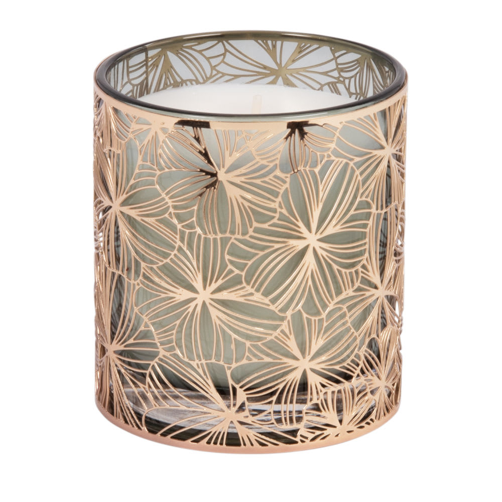 Bougie parfumée en métal ajouré motifs fleurs 200g