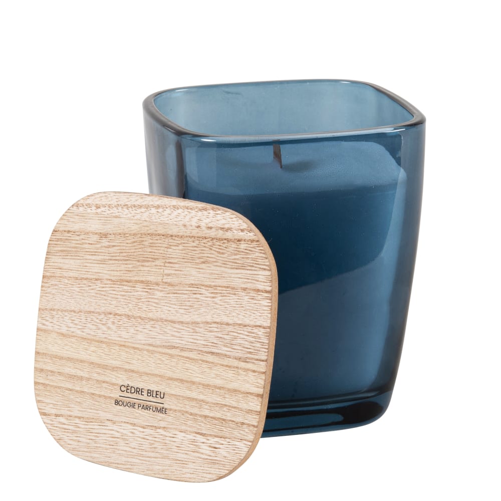 Bougie parfumée en verre bleu et couvercle - Maisons du Monde