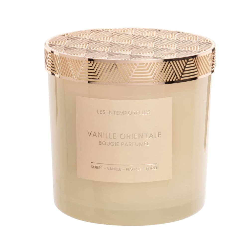 Bougie parfumée en verre gris et métal doré 350g