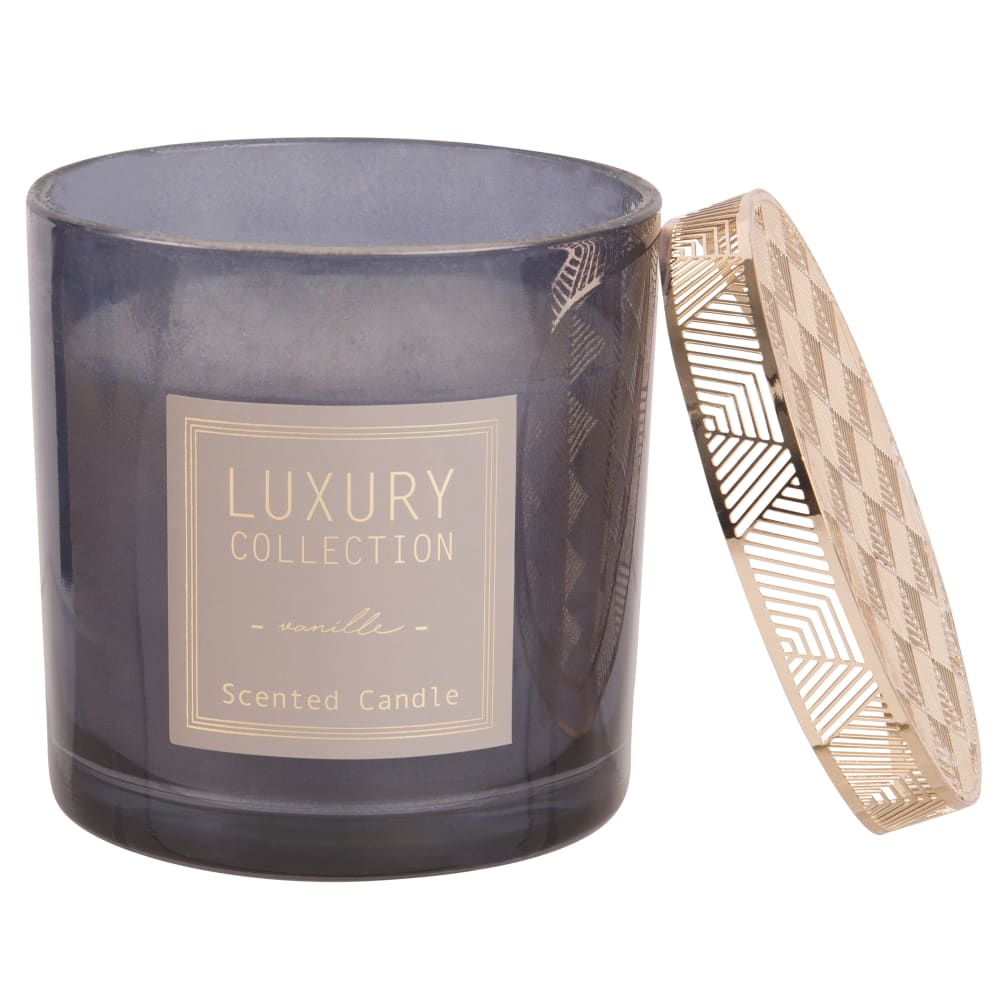 Bougie parfumée en verre gris et métal doré 350g - Maisons du Monde