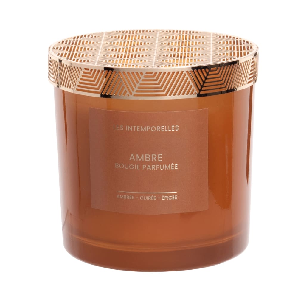 Bougie parfumée en verre marron et métal doré