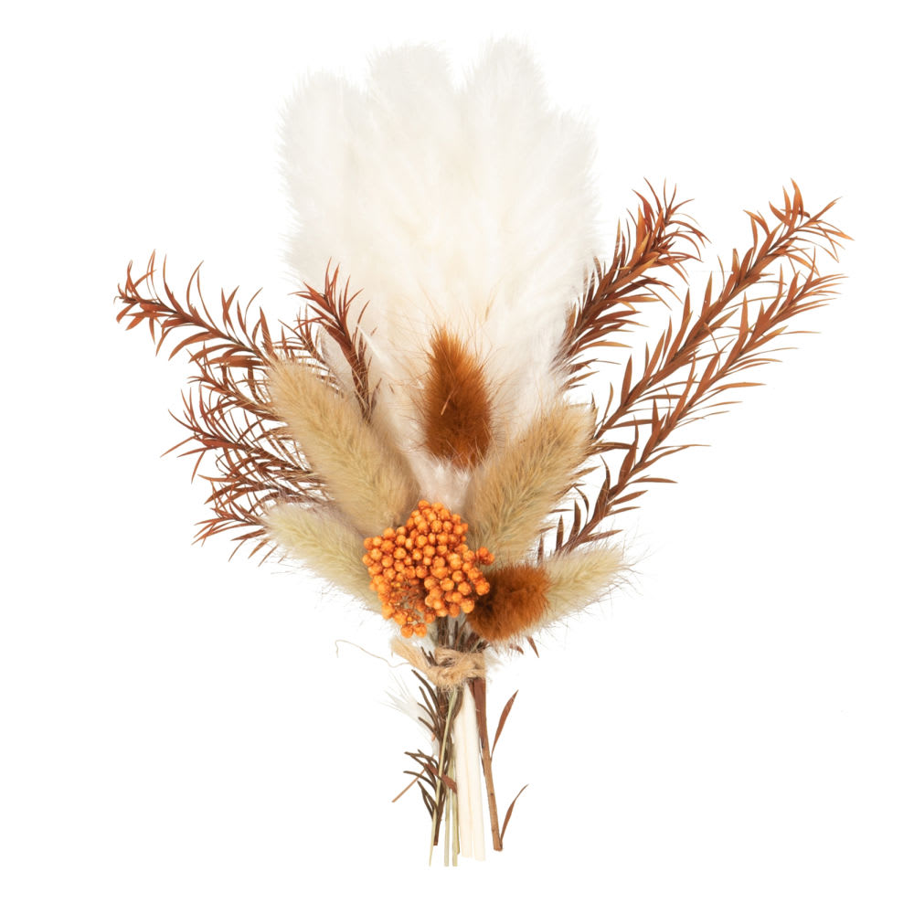 Bouquet de fleurs séchées orange, marron et écrues - Maisons du Monde
