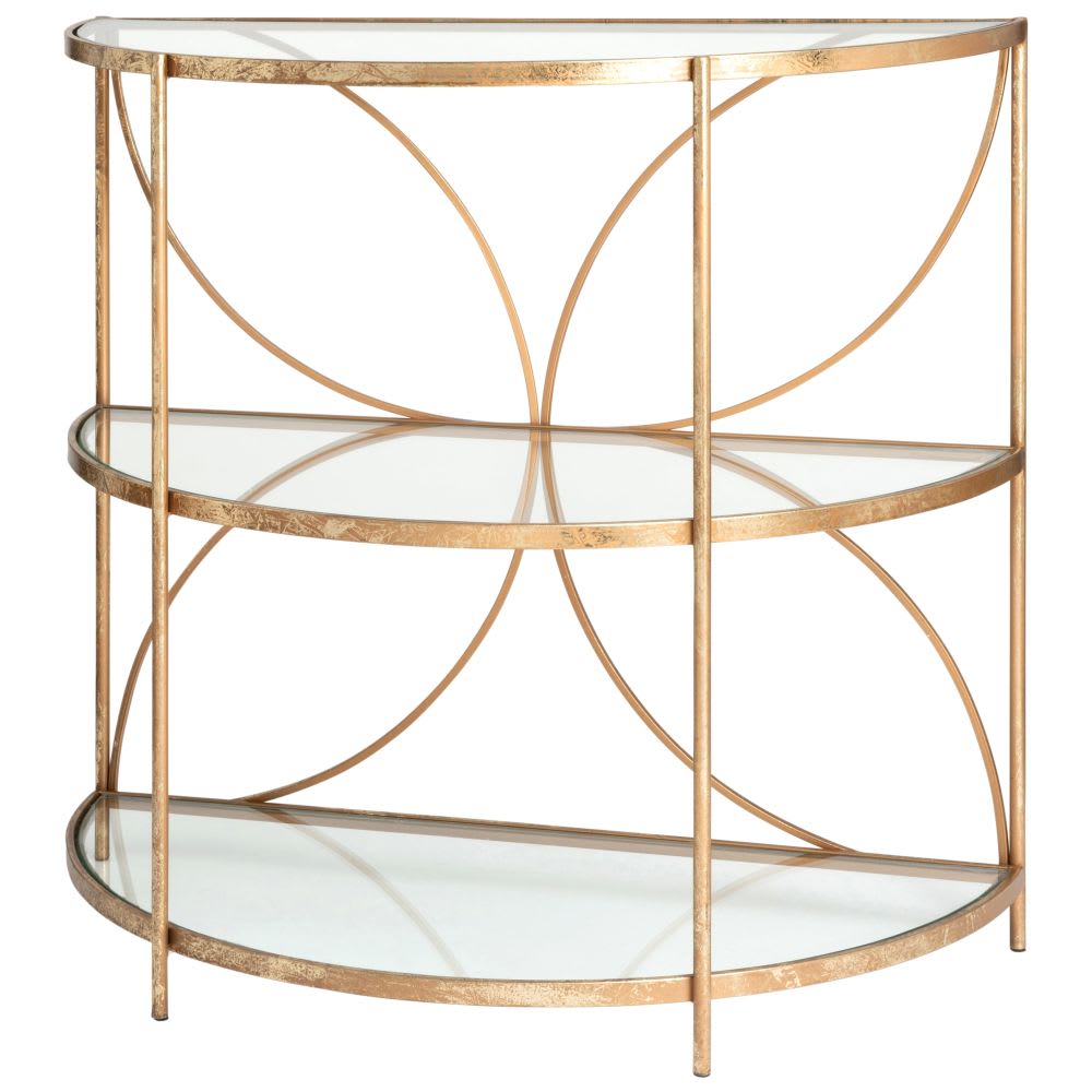 Bout de canapé demi-lune en métal doré et verre