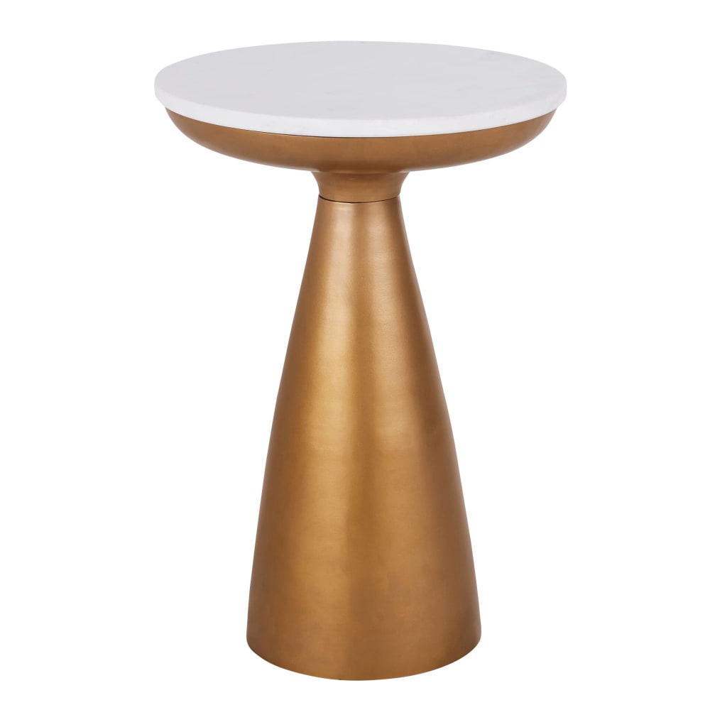 Bout de canapé en aluminium doré et marbre blanc