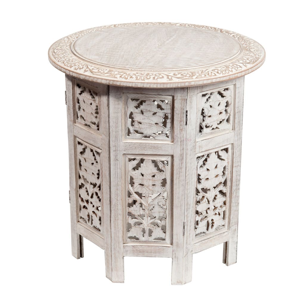 Bout de canapé en bois de manguier gravé blanchi - Maisons du Monde