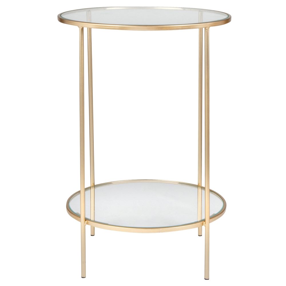 Bout de canapé en verre et acier doré