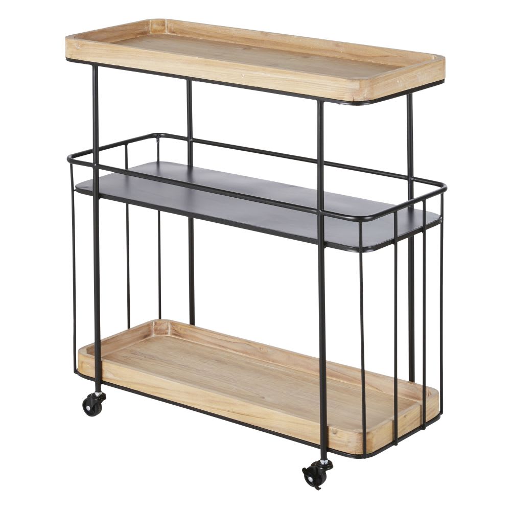 Bruine en zwarte serveertafel op wieltjes - Maisons Du Monde
