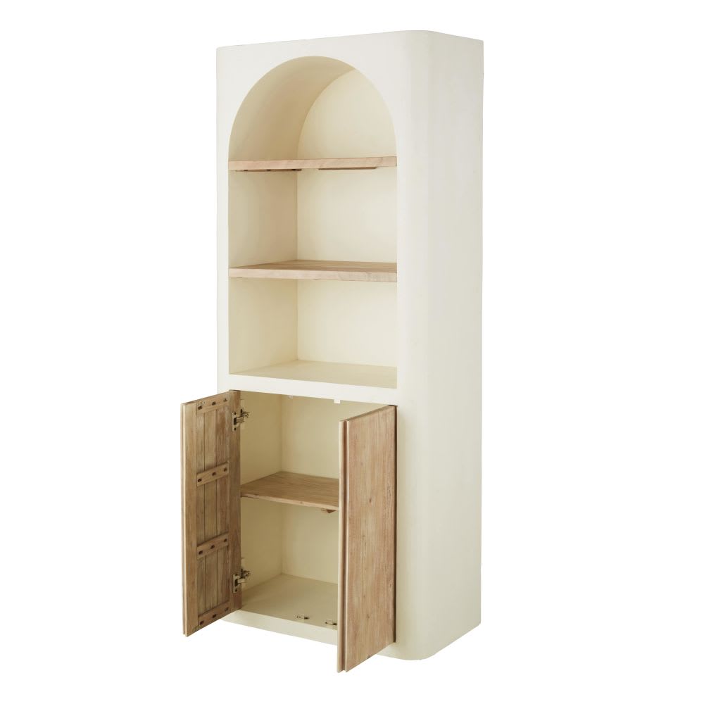 Bücherregal mit 2 Türen und 2 Regalböden, cremeweiß, 78 cm breit