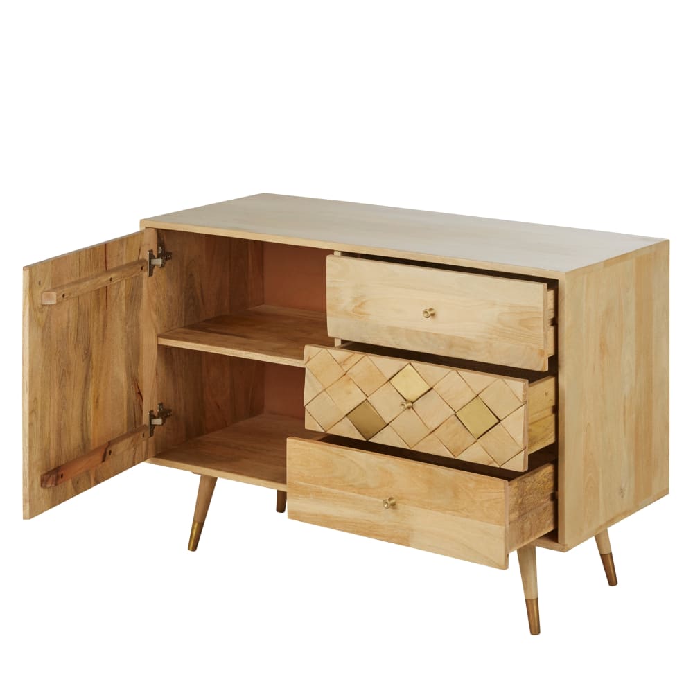 Buffet 1 porte 3 tiroirs en manguier massif L110 - Maisons du Monde