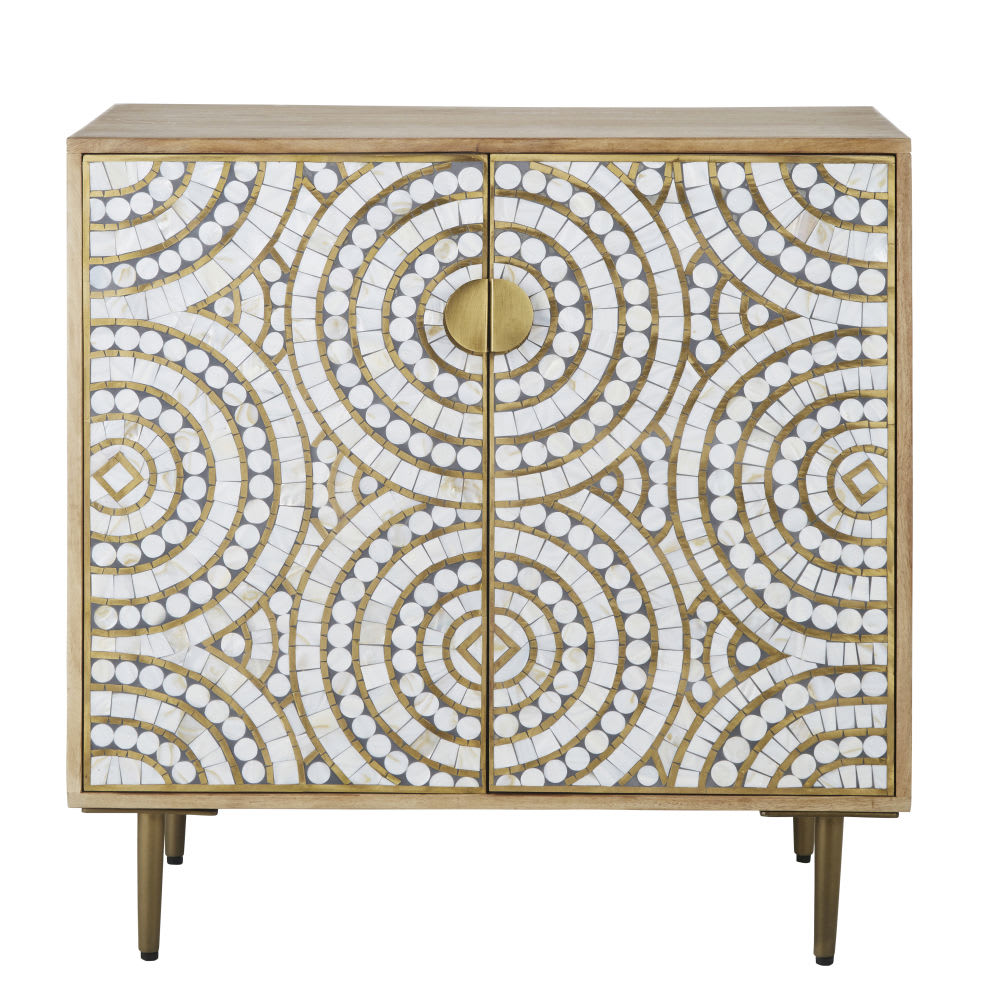 Buffet 2 portes finition résine et nacre L80