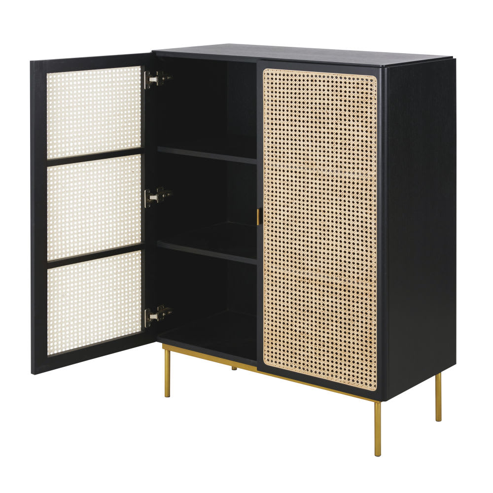 Buffet 2 portes noir cannage en rotin — vue 3