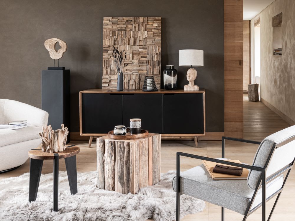 Buffet 3 portes en manguier massif et fer L160 — vue 4