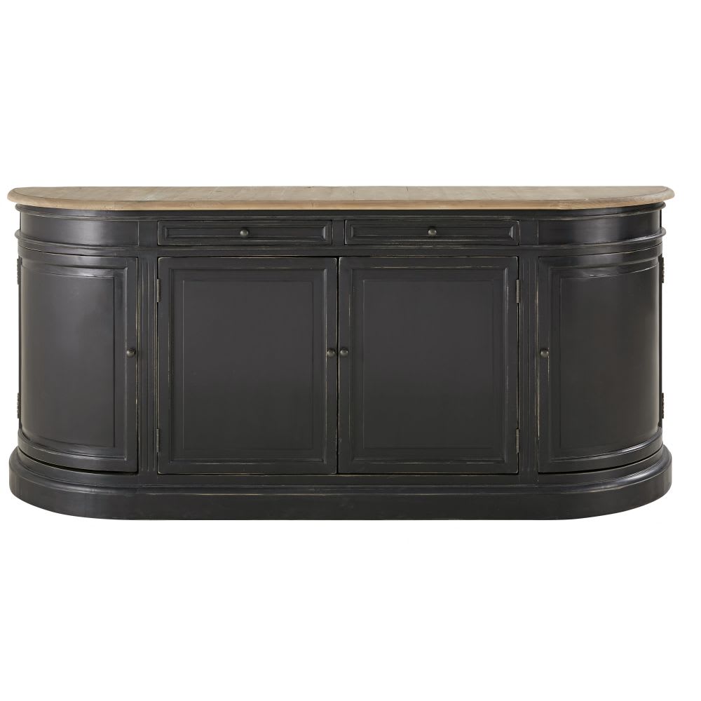 Buffet 4 portes 2 tiroirs en pin recyclé noir L190