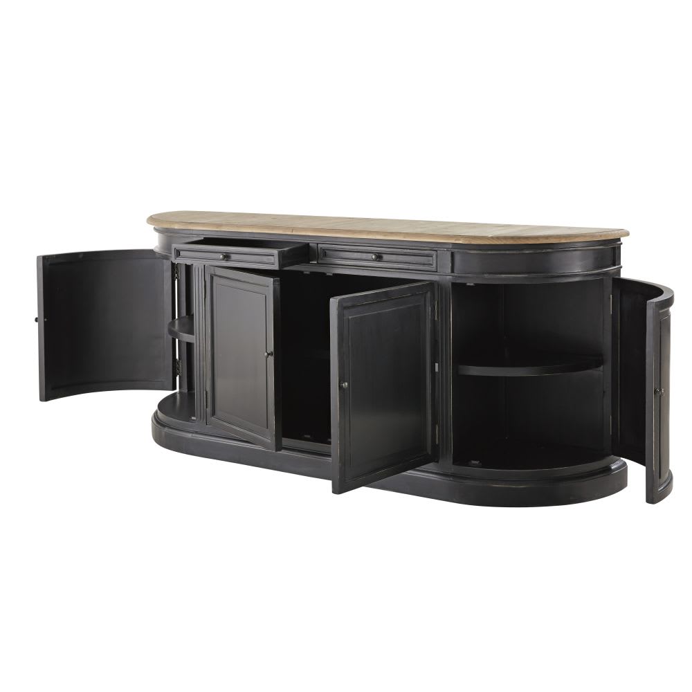Buffet 4 portes 2 tiroirs en pin recyclé noir L190 - Maisons du Monde