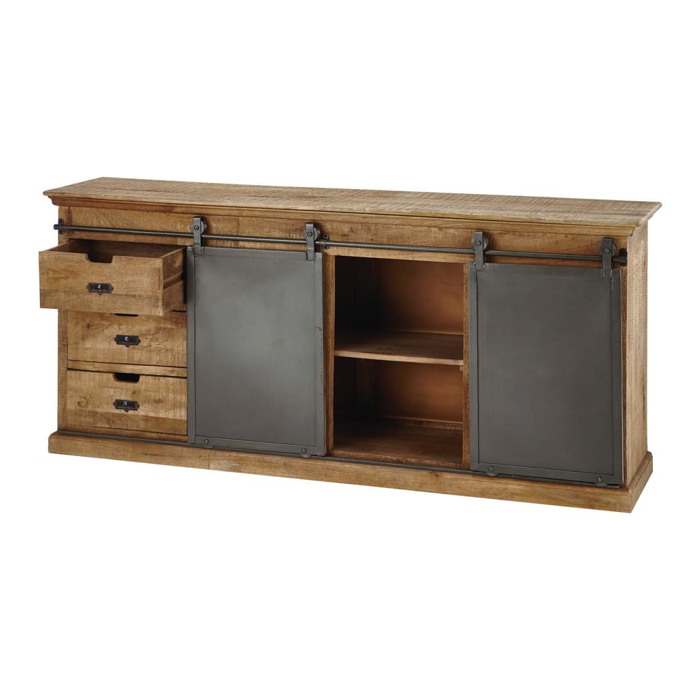 Buffet 6 tiroirs et 2 portes coulissantes en manguier massif L190