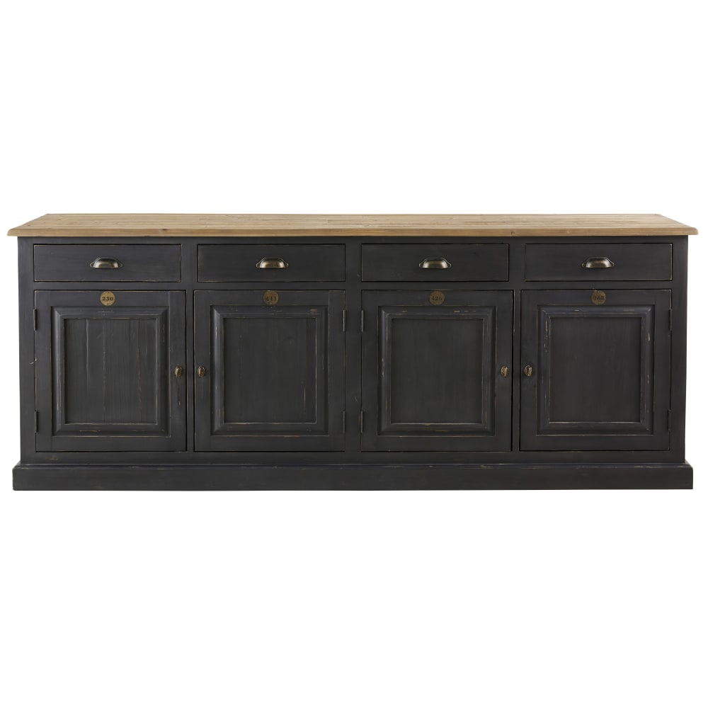 Buffet bois de pin recyclé et placage pin gris anthracite, L210 cm