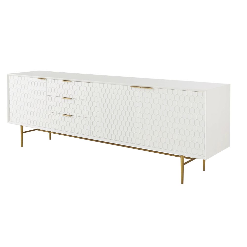 Buffet enfilade vintage 3 portes 3 tiroirs blanc L220 — vue 3