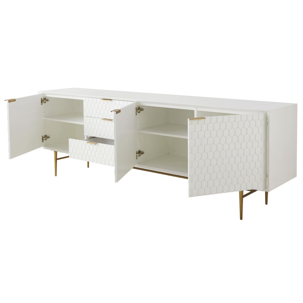Buffet enfilade vintage 3 portes 3 tiroirs blanc L220 — vue 4