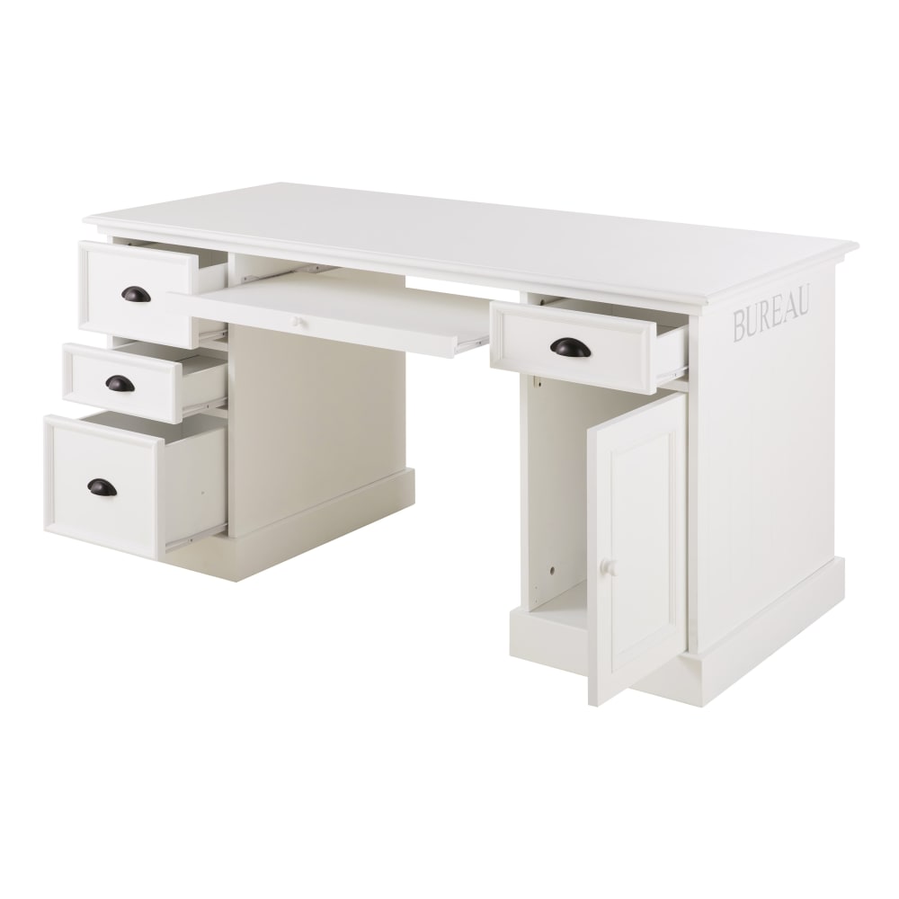 Bureau 1 porte 4 tiroirs blanc — vue 3