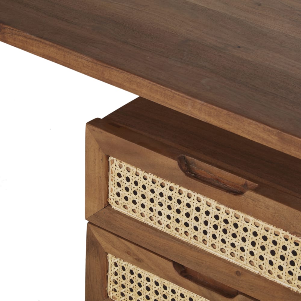 Bureau 2 tiroirs en bois d'acacia massif et cannage en rotin — vue 4