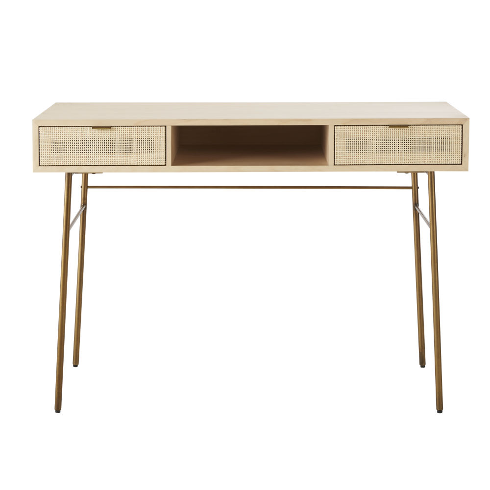 bureau 2 tiroirs en rotin