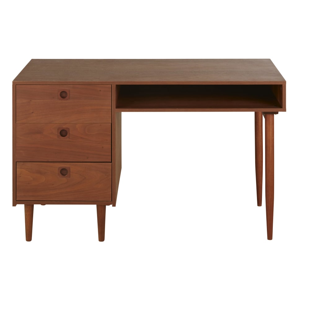 Bureau 3 tiroirs 1 niche - marron
