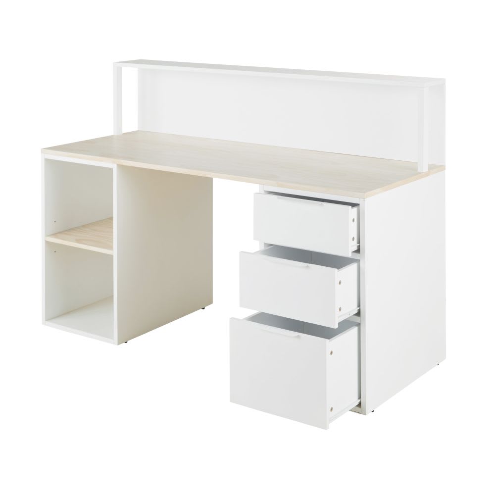 Bureau 3 tiroirs et 2 niches blanc et beige - Maisons du Monde