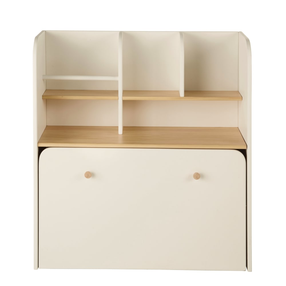 Bureau bibliothèque enfant combiné écru à roulettes