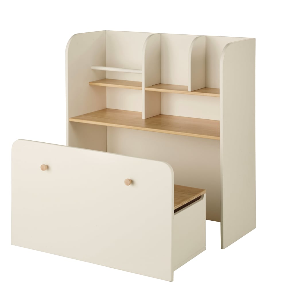 Bureau bibliothèque enfant combiné écru à roulettes