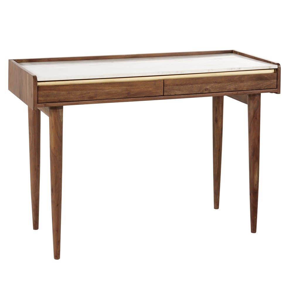 Bureau en acacia massif et marbre blanc - Maisons du Monde