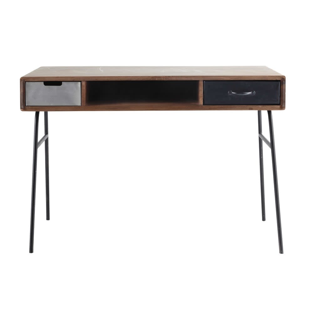 Bureau en bois de manguier massif et métal, L115 cm