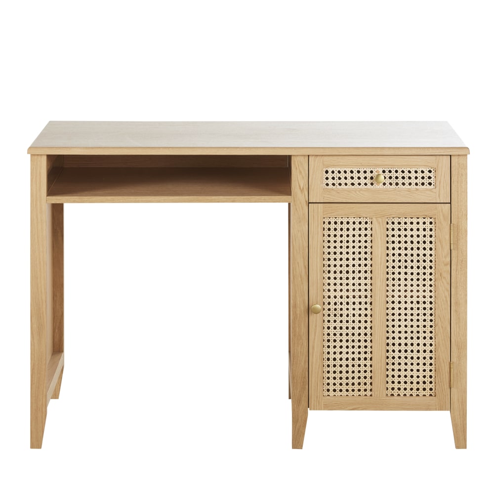 Bureau enfant 1 porte 1 tiroir et cannage rotin