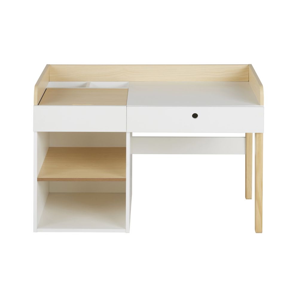 Bureau maternelle multi-rangements blanc et beige