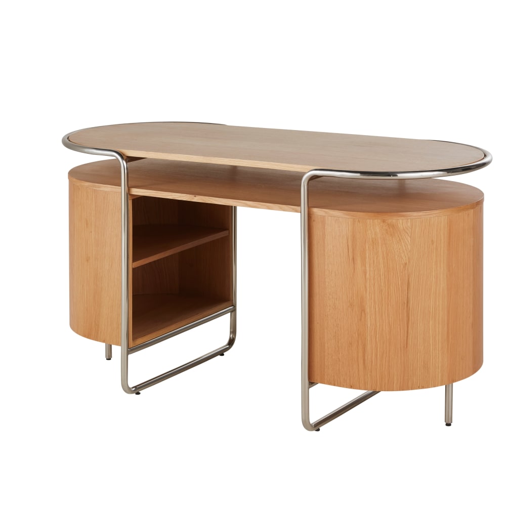Bureau ovale en bois et acier chromé — vue 3